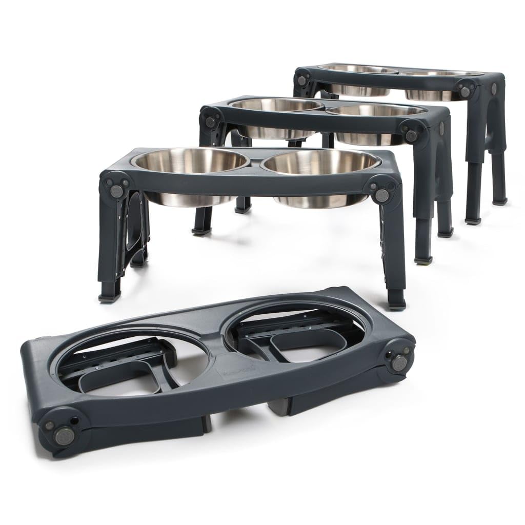 Adjustable Height Double Pet Feeder with Stainless Steel Bowls M101174