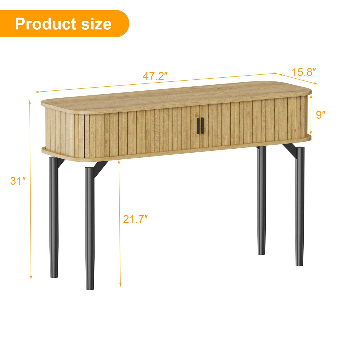 47" Fluted Narrow Console Table with 2 Drawers & Sliding Door Y398774