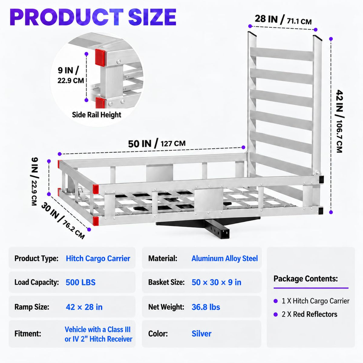 50 × 30 × 9in Aluminum Hitch Cargo Carrier X423940