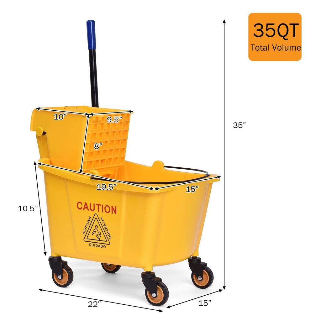 Yellow 35 Quart Commercial Mop Bucket with Wringer O557