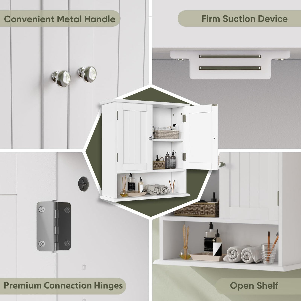 White Wall Mounted Bathroom Cabinet with 2 Door M24817