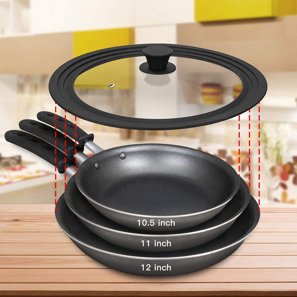 Tempered Glass Universal Lid with Silicone Rim Fits 10.5", 11" and 12" Cookware W355