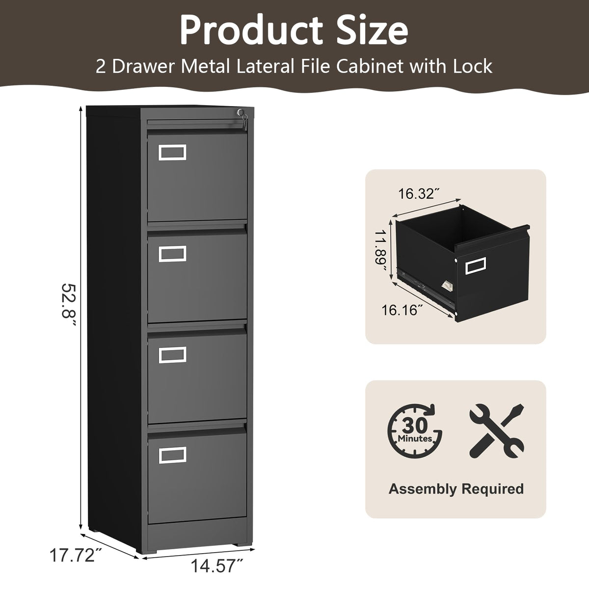 4 Drawer Metal File Cabinet with Lock K872074