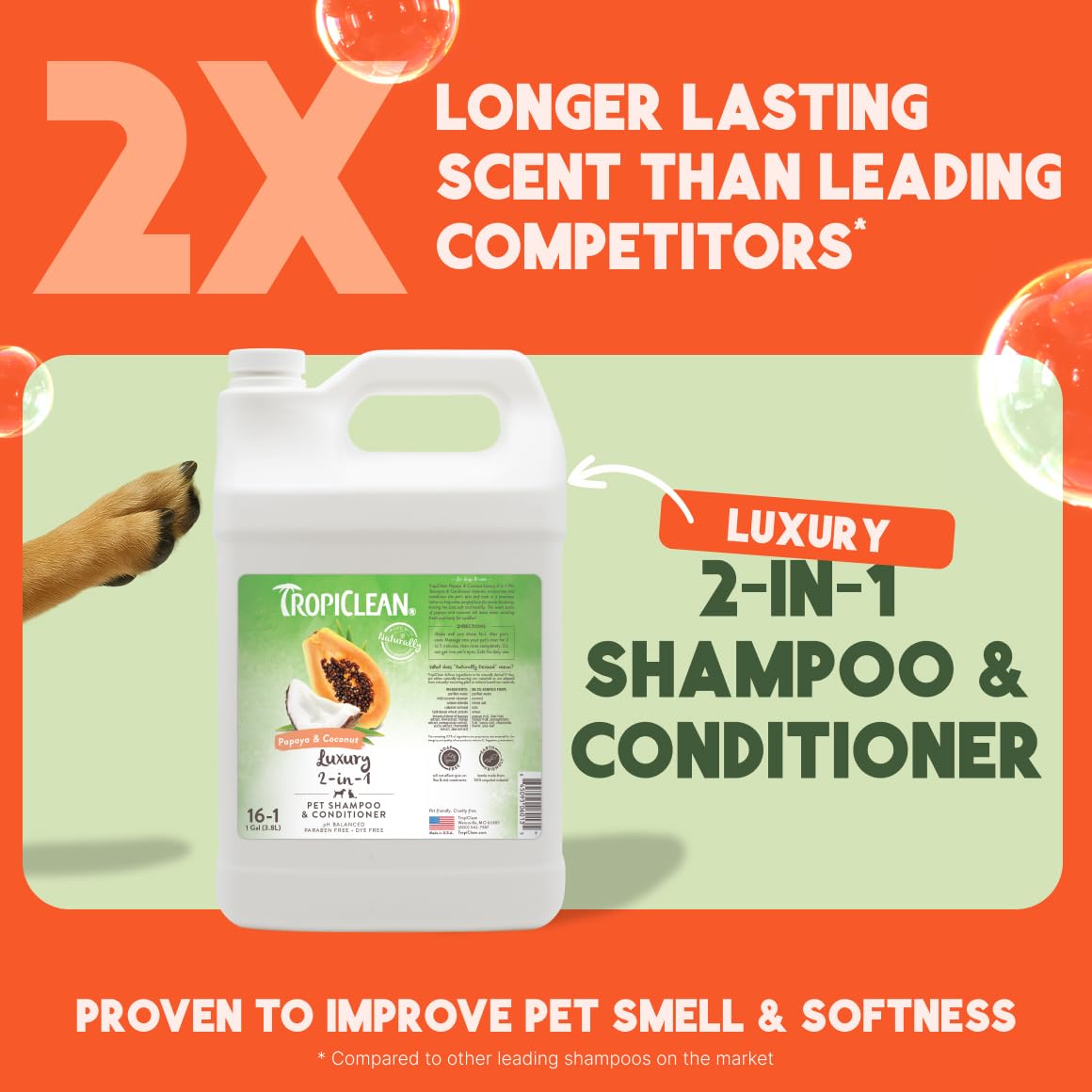2-in-1 Dog Shampoo and Conditioner Papaya Scent 1 Gallon O87344