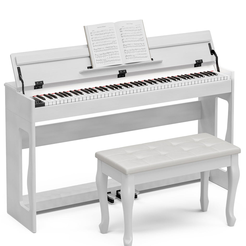 88 Weighted Key Digital Piano with Duet Piano Bench, Full Size Heavy Hammer Weighted Action Electric Piano Keyboard with USB MIDI, White P6778