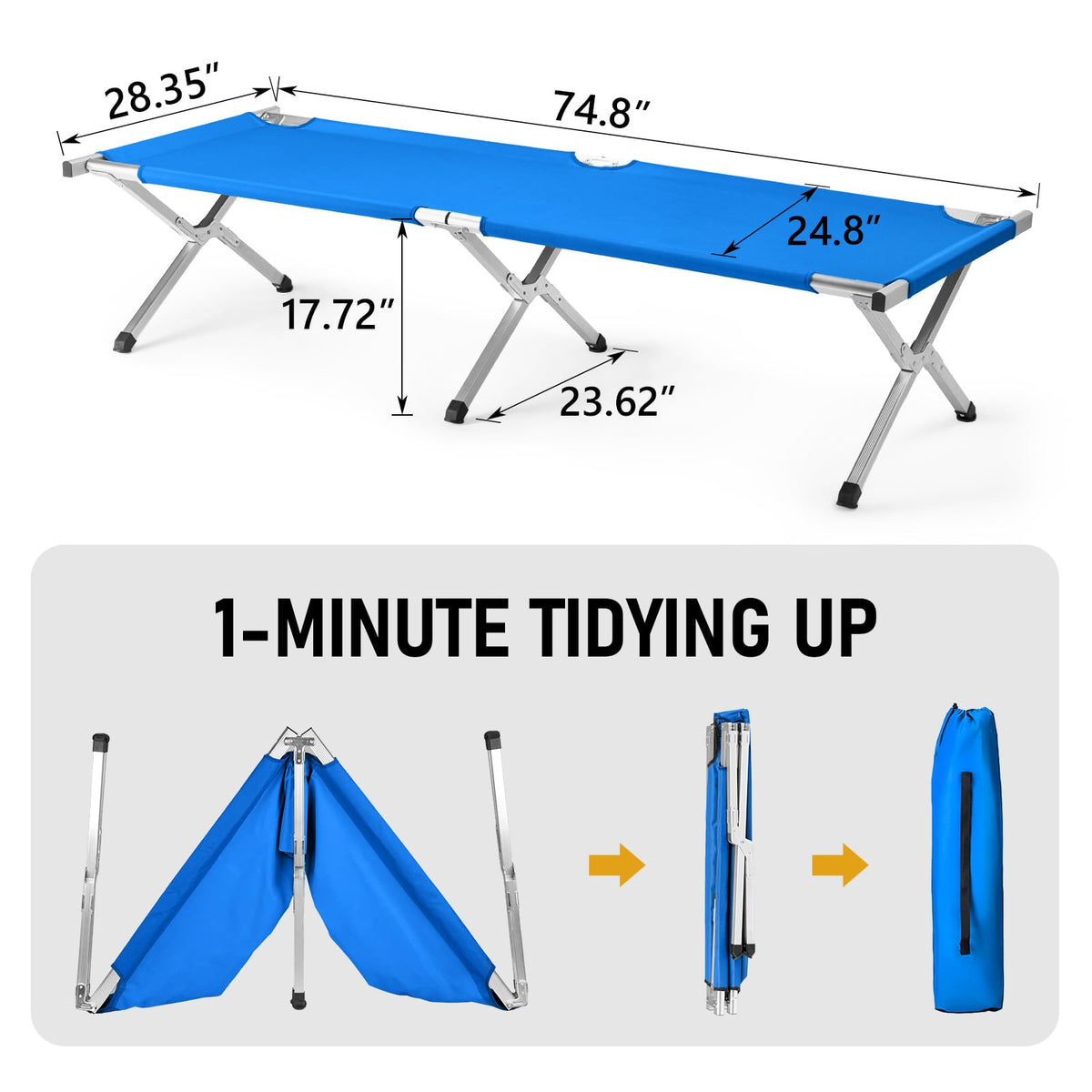 Folding Camping Cot with Carry Bag, Blue M449996