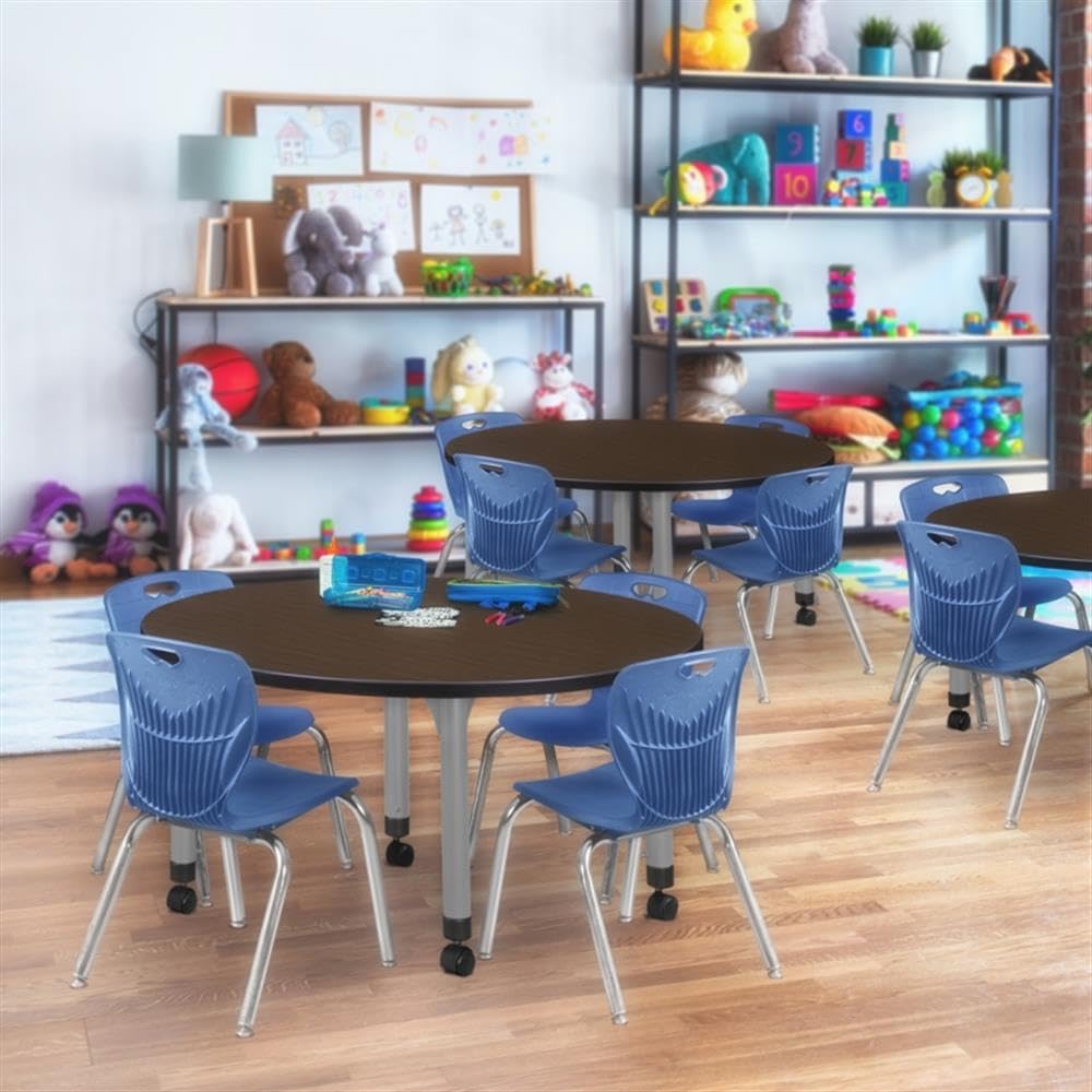 48" Round Mobile Table with 4 Navy Blue Chairs H6967