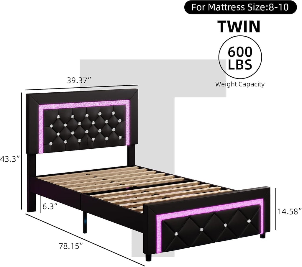 Twin Bed Frame with LED Lights M144