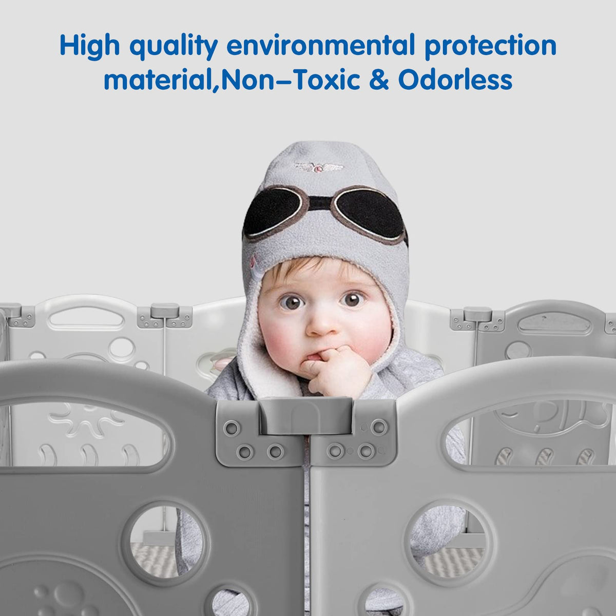 18 Panel Grey White Foldable Kids Playpen Safety Lock Gate S381