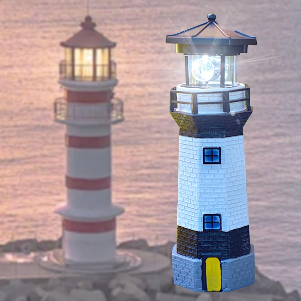 Black and White Solar Lighthouse Decorative Lights J465