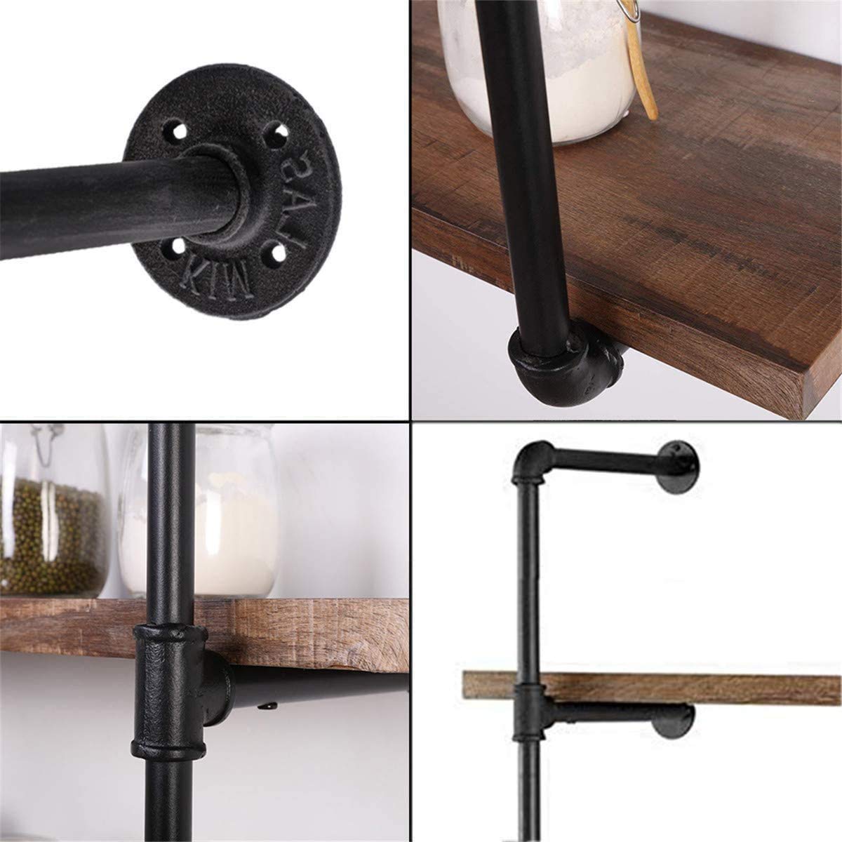 Black Iron Pipe Shelf Bracket, 2Pcs 5 Tier 70" Tall 12" Deep Z7542