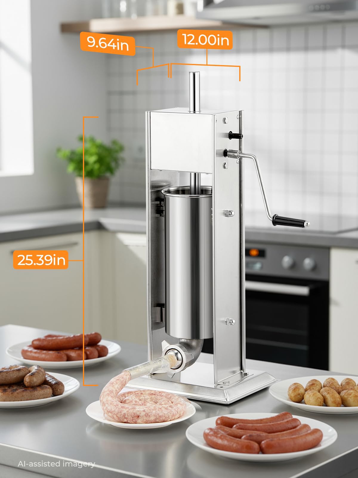7LBS / 3L Dual Speed Sausage Stuffer with 5 Stuffing Tubes N8463