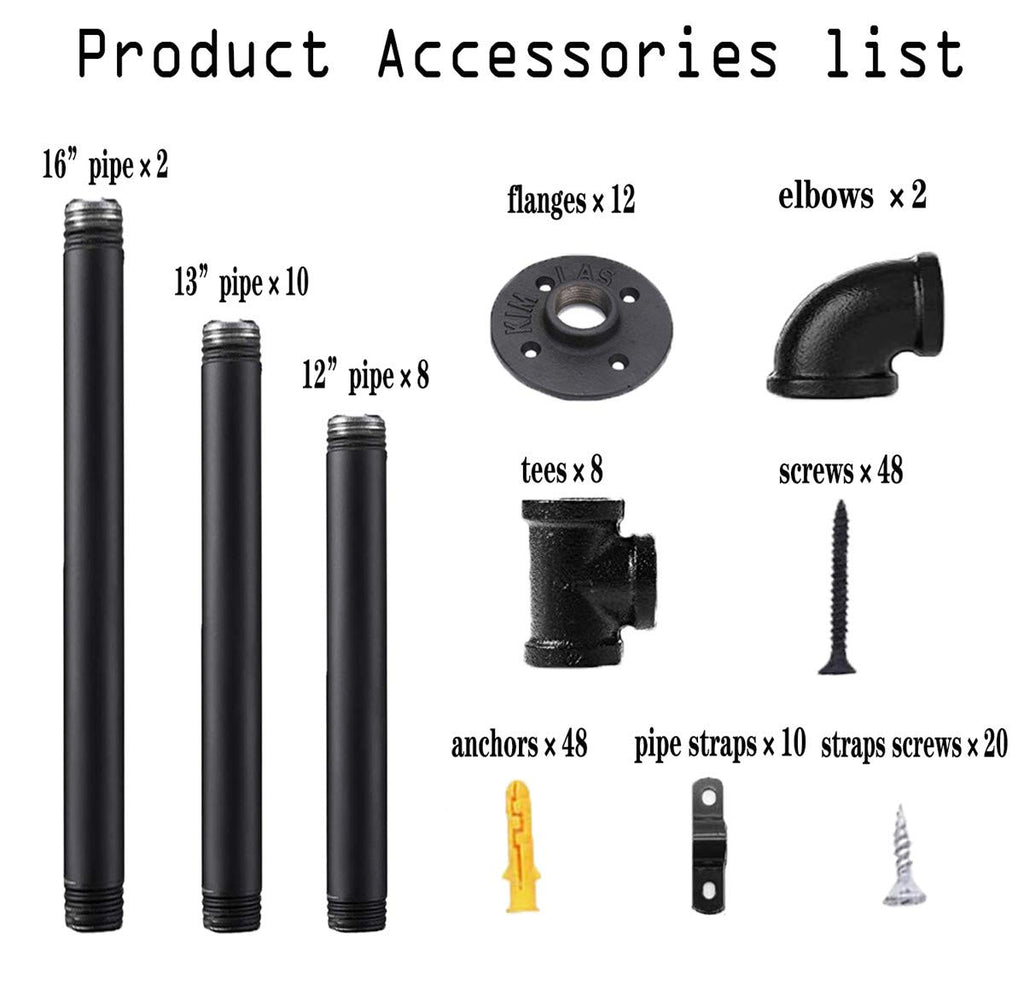 Black Iron Pipe Shelf Bracket, 2Pcs 5 Tier 70" Tall 12" Deep Z7542
