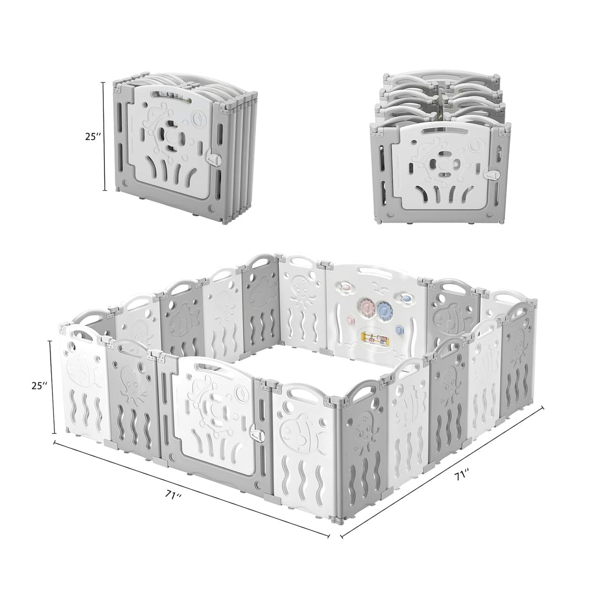 18 Panel Grey White Foldable Kids Playpen Safety Lock Gate S381