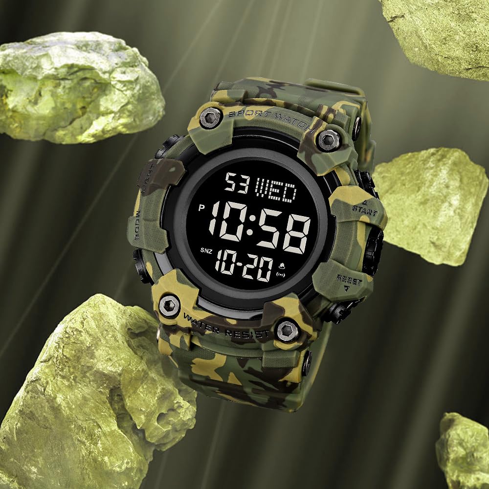 Men's Digital Military Sports Watch Large Face 50M Rubber LED Q630966