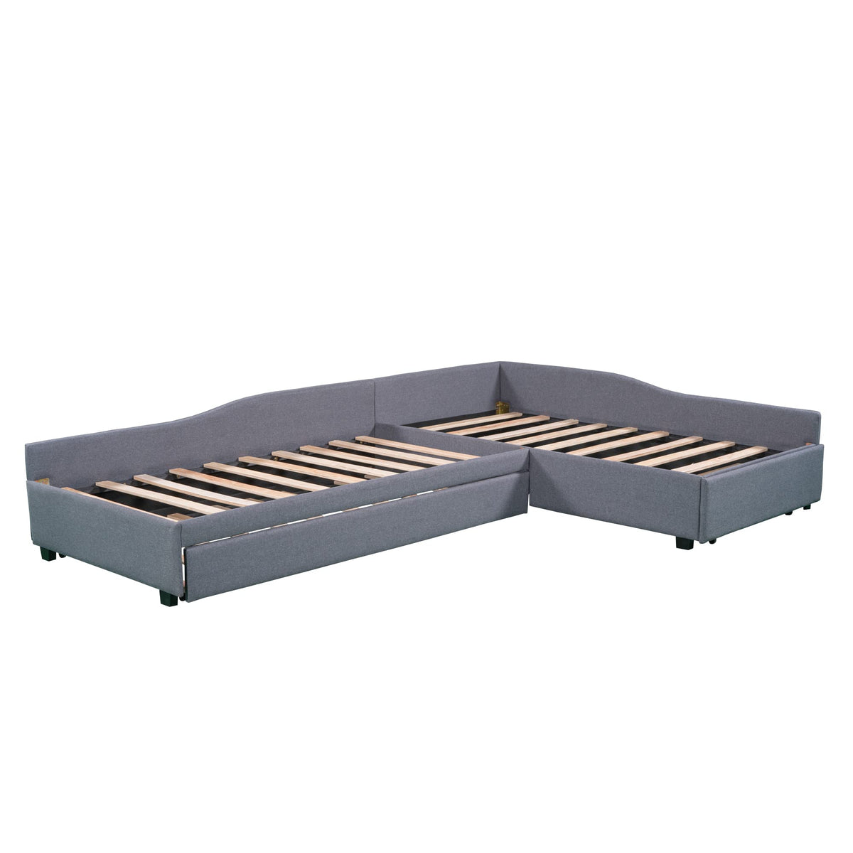 Gray Linen Upholstered Double Twin Size Daybed with Trundle and Drawer K325