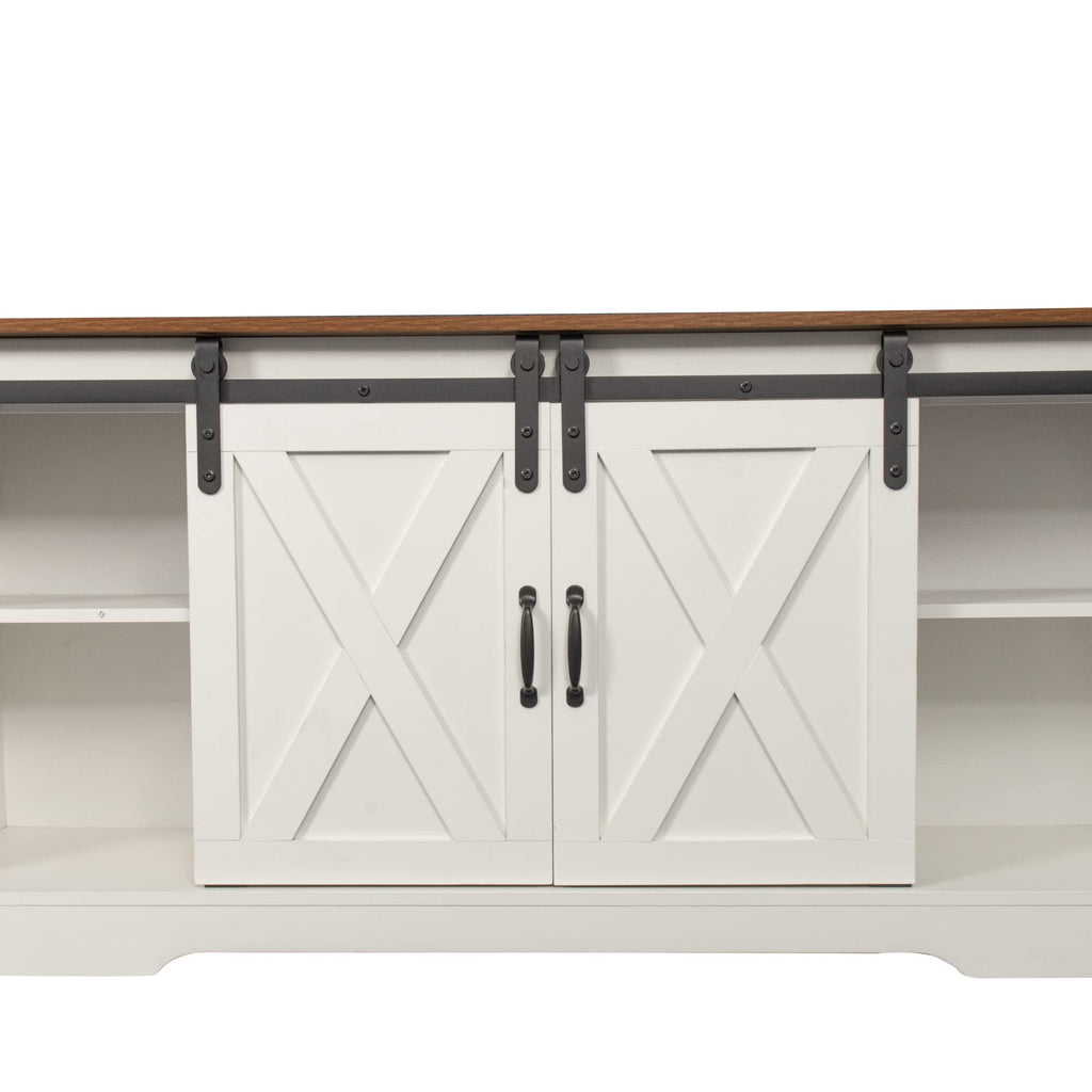 Sliding Barn Door Wood TV Stand with Adjustable Shelves F28529