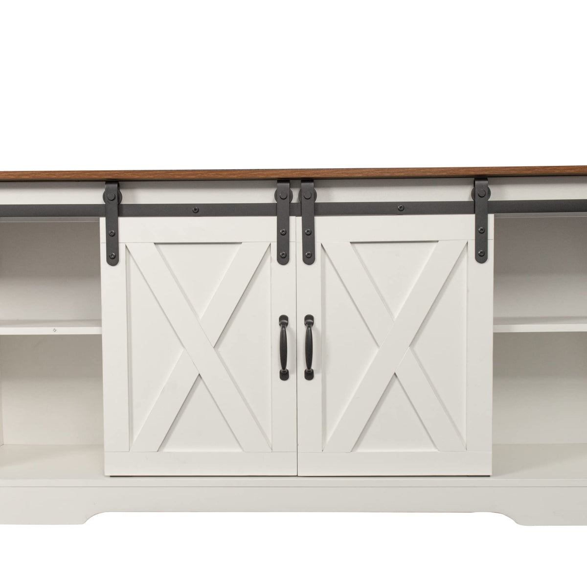Sliding Barn Door Wood TV Stand with Adjustable Shelves F28529