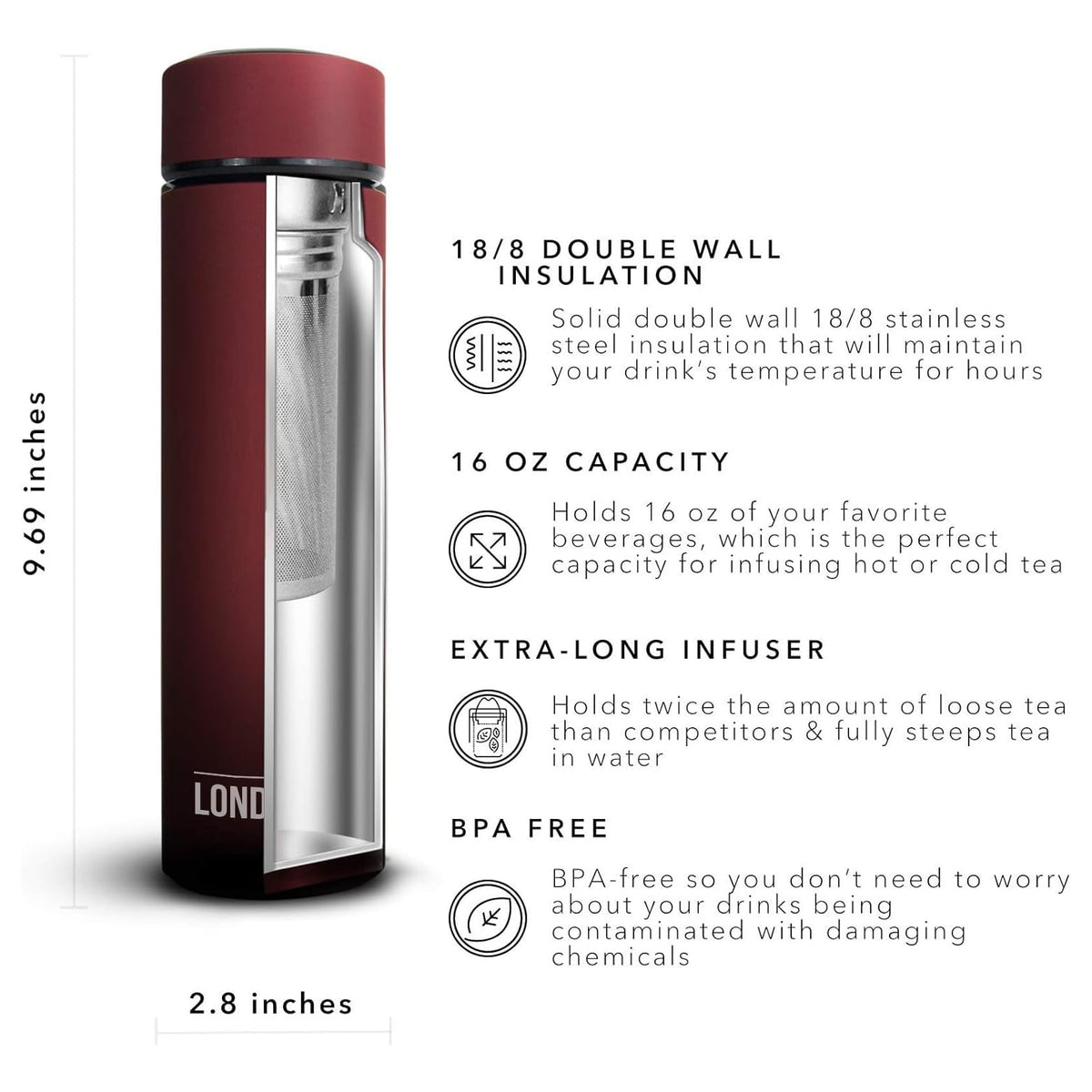 Travel Mug and Tumbler Hot and Cold Double Wall Stainless Steel Thermos, Sacred Red, Pack of 2 G323691