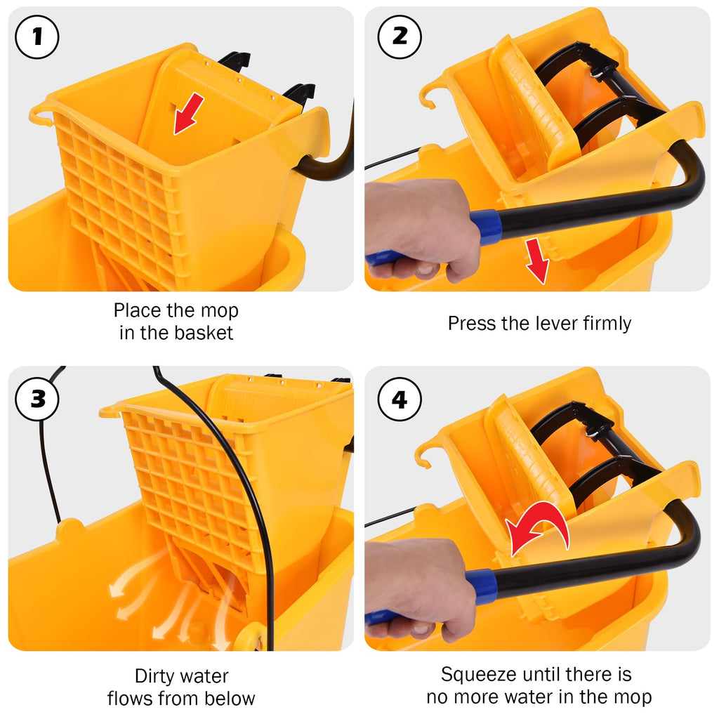 Yellow 35 Quart Commercial Mop Bucket with Wringer O557