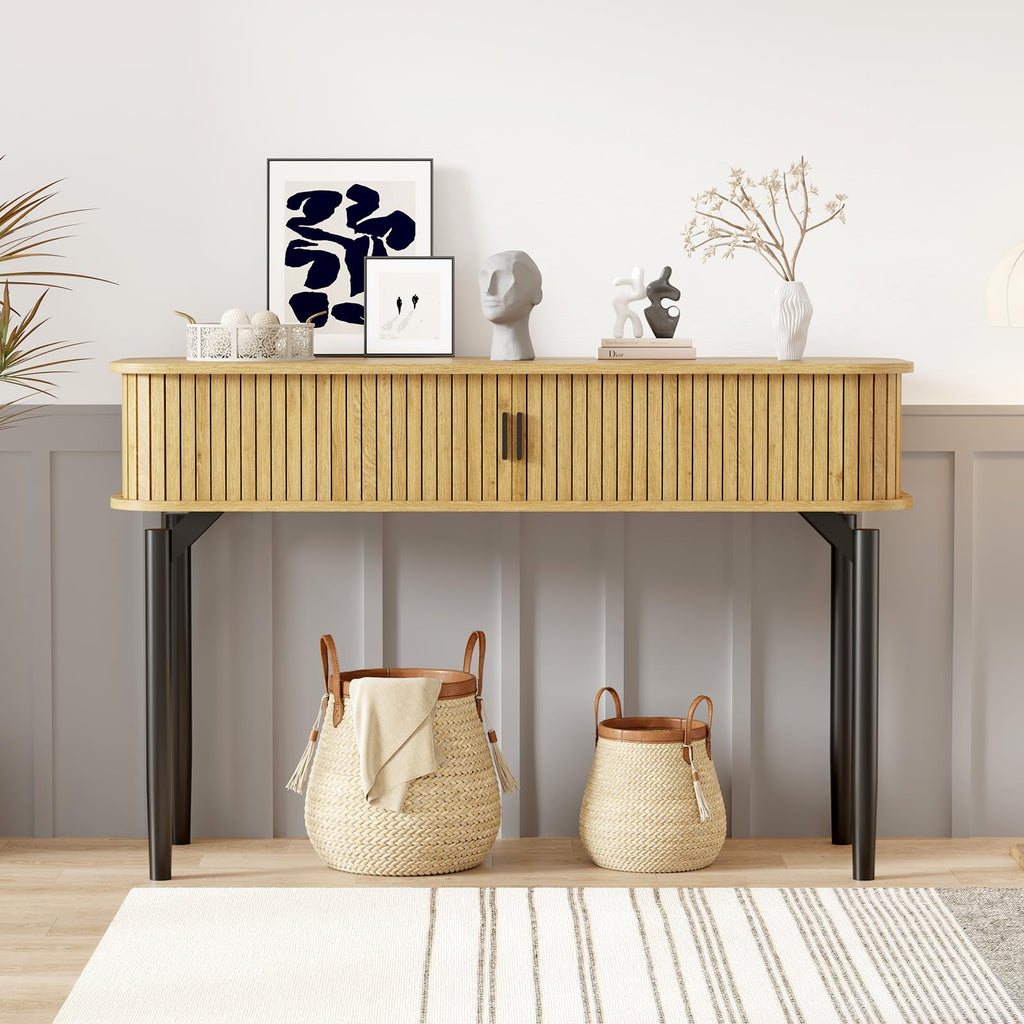 47" Fluted Narrow Console Table with 2 Drawers & Sliding Door Y398774