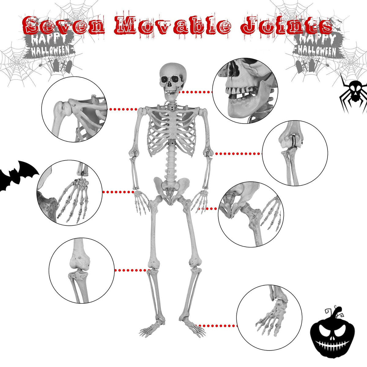 5.4 Ft Lighted Life Size Plastic Skeleton with Movable Joint Q6029