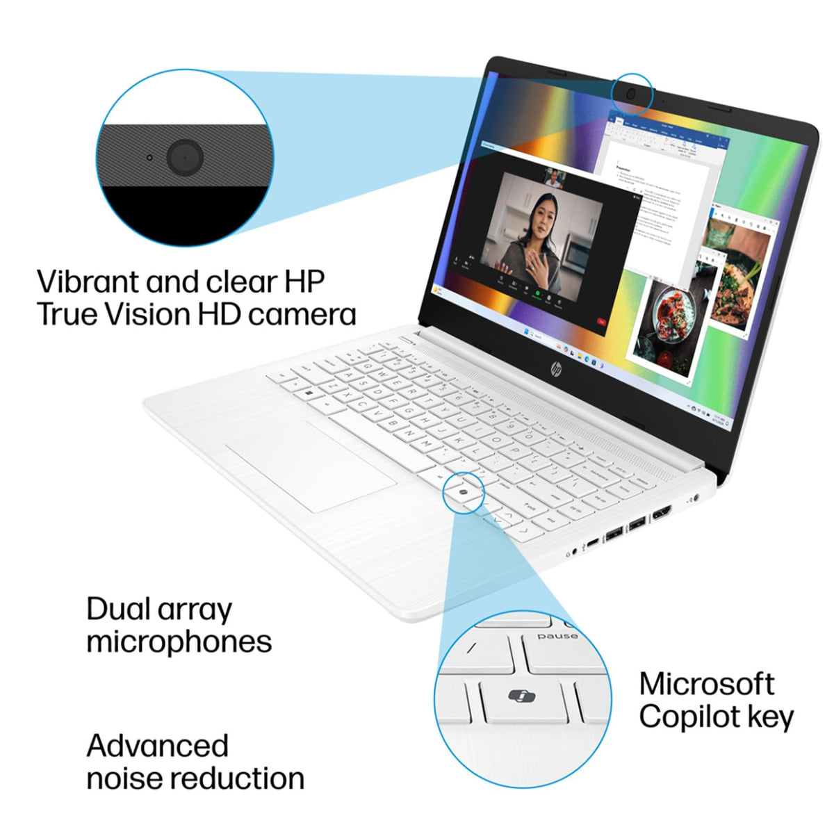 14 Inch Laptop, Intel Celeron N4500, 4GB RAM, 128GB Storage, Windows 11 S, Snowflake White M154492