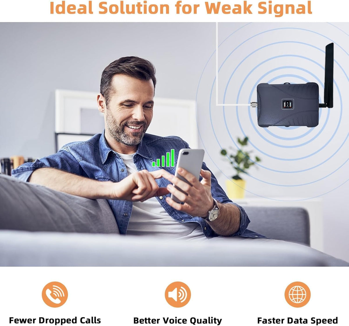 Cell Phone Signal Booster for Home Up to 2,500 sq ft Band 5/12/13/17 Q4461