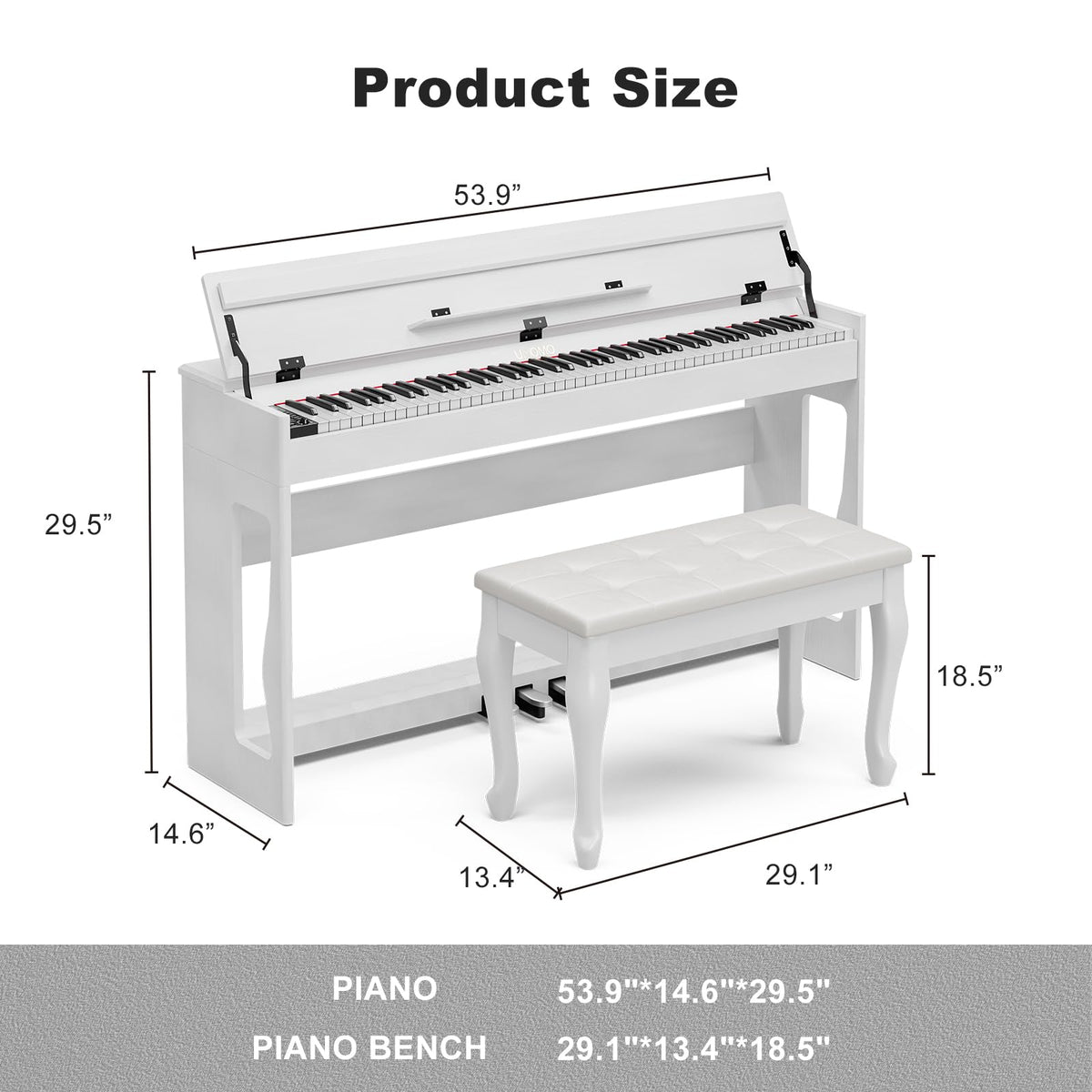 88 Weighted Key Digital Piano with Duet Piano Bench, Full Size Heavy Hammer Weighted Action Electric Piano Keyboard with USB MIDI, White P6778