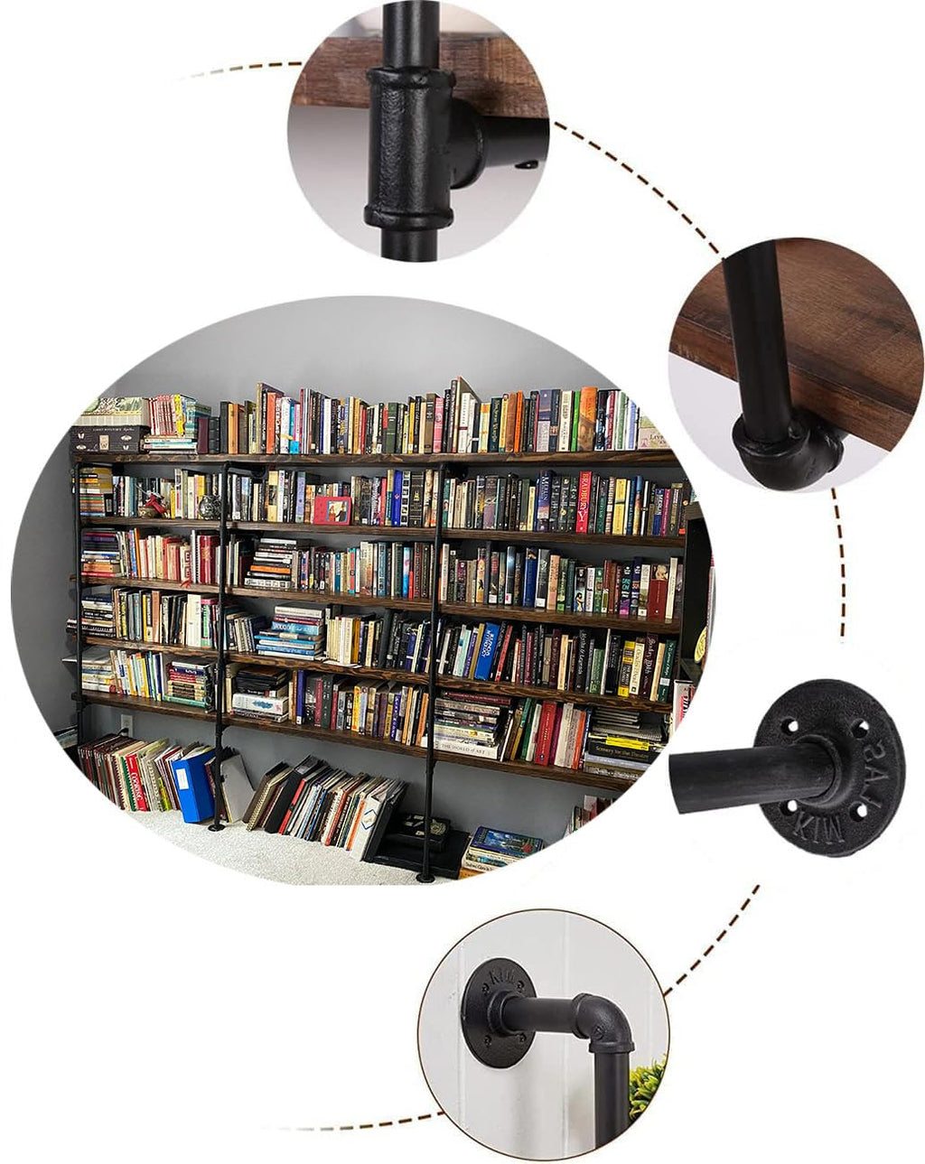 Industrial Pipe 5-Tier Wall Mount Bookshelf T2087