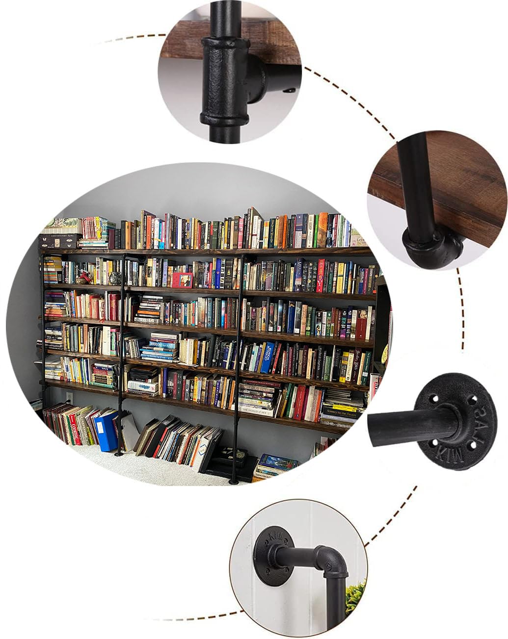 Industrial Pipe 5-Tier Wall Mount Bookshelf T2087