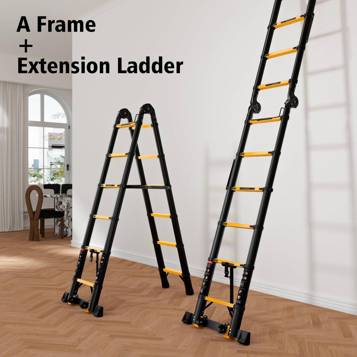 Telescoping Ladder 16.5 FT A Frame 330 lbs Capacity Yellow D59641