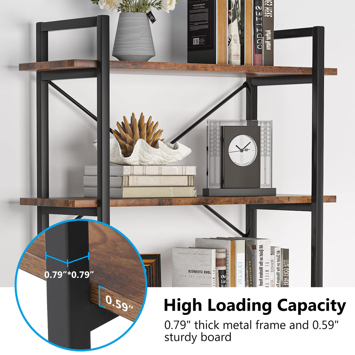 5 Tier Industrial Bookshelf with Metal Frame R5187