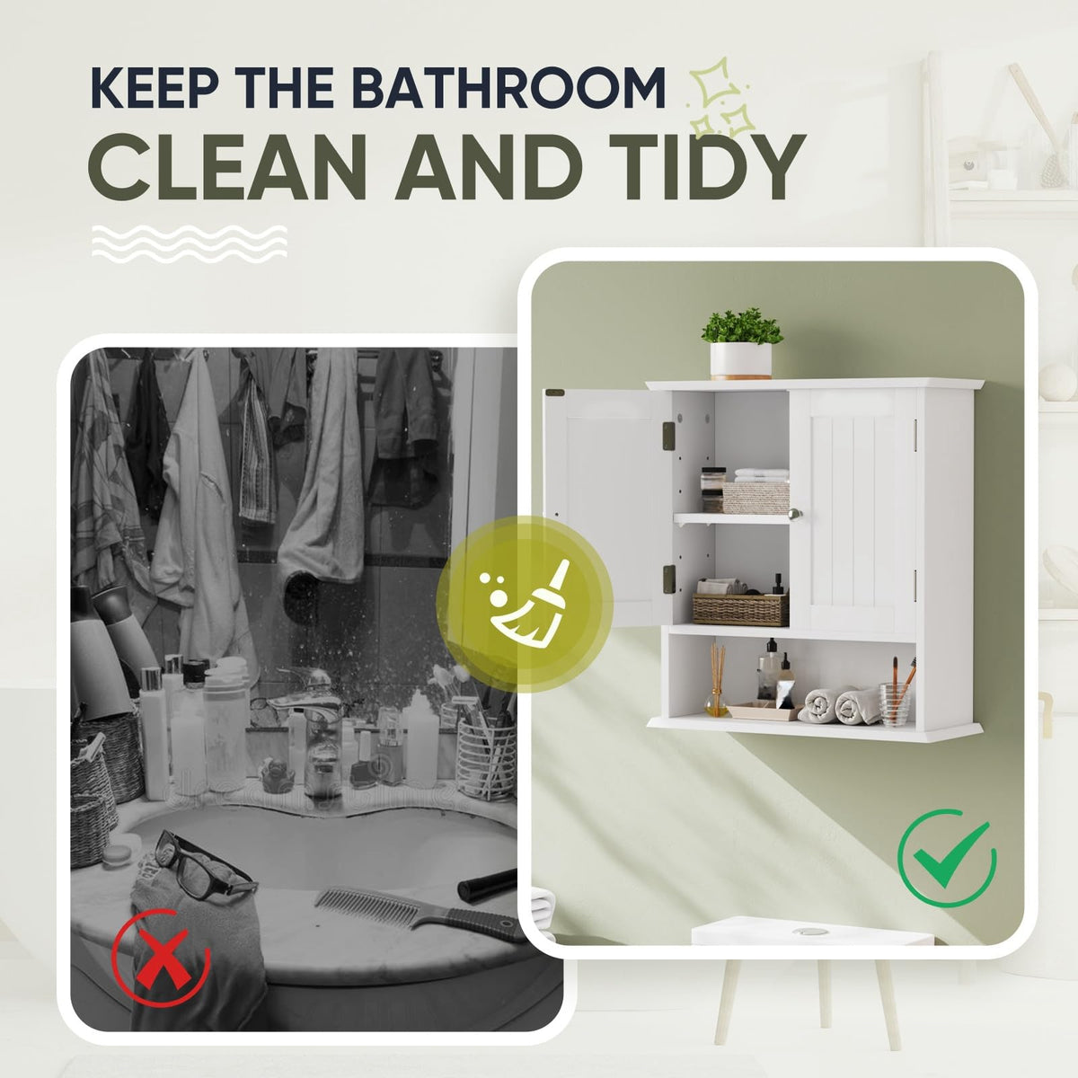 White Wall Mounted Bathroom Cabinet with 2 Door M24817