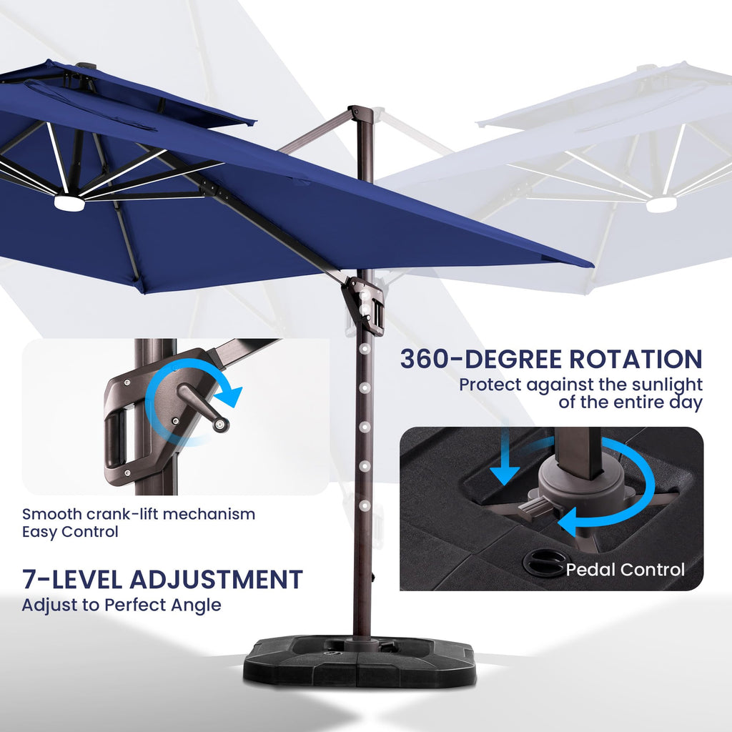 10x10 FT Cantilever Patio Umbrella with Base & LED C9818