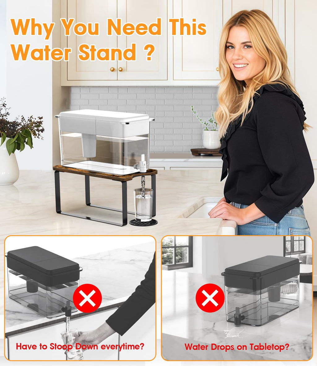 Wood Water Filter Dispenser Stand with Drip Tray F899