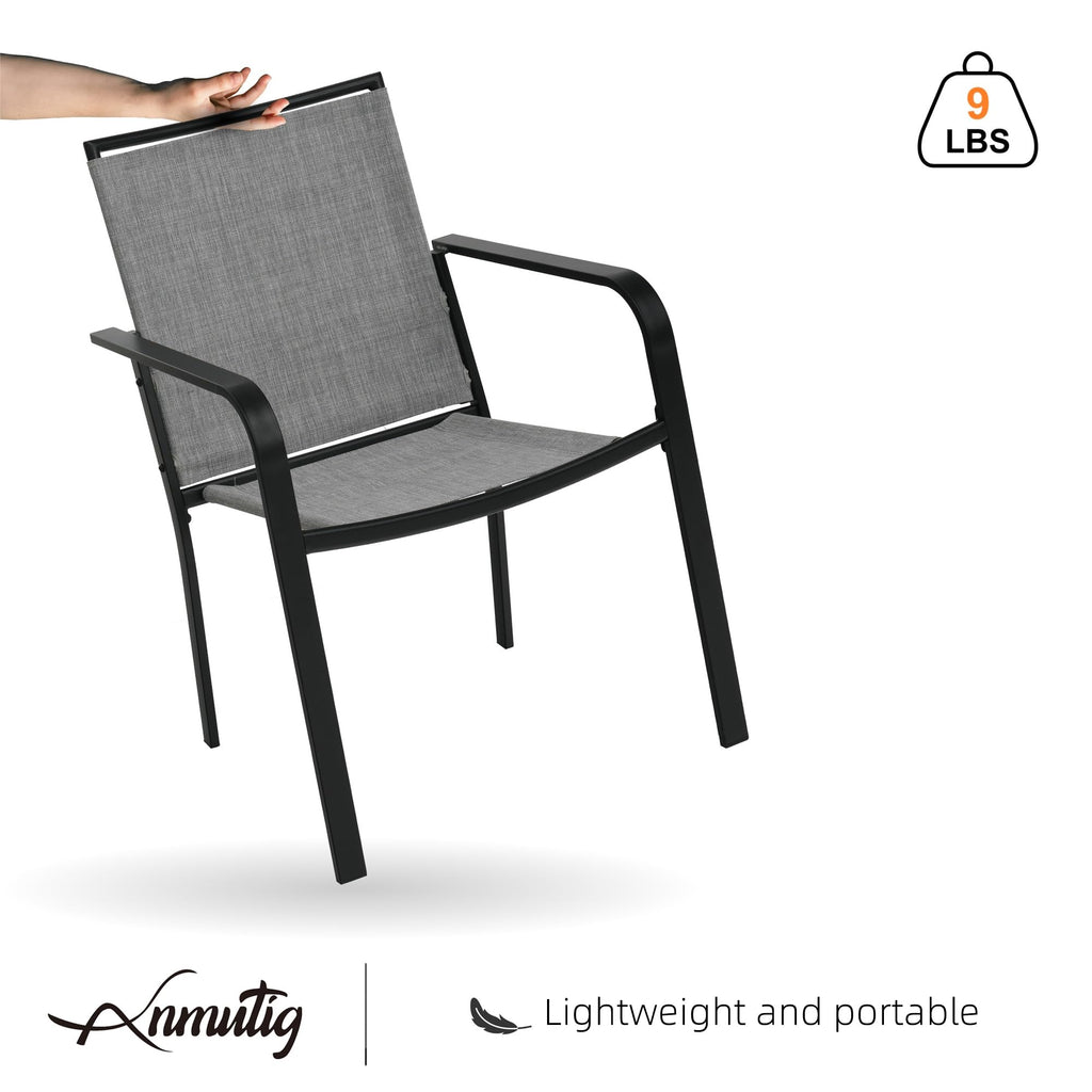 5 Piece Outdoor Dining Set with Grey Stackable Chairs and Square Table O9690