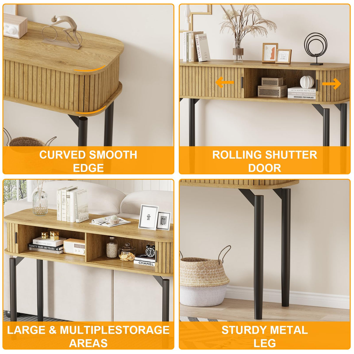 47" Fluted Narrow Console Table with 2 Drawers & Sliding Door Y398774