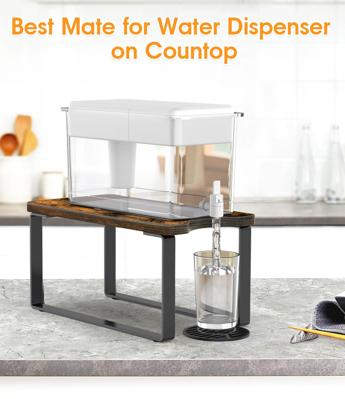Wood Water Filter Dispenser Stand with Drip Tray F899