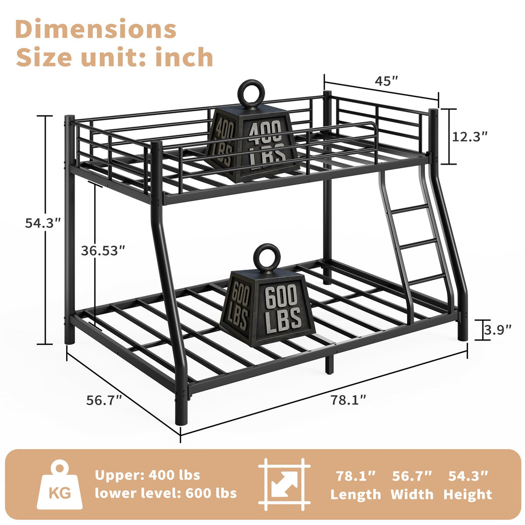 Twin Over Full Size Bunk Bed with Guardrail & Ladder Z827