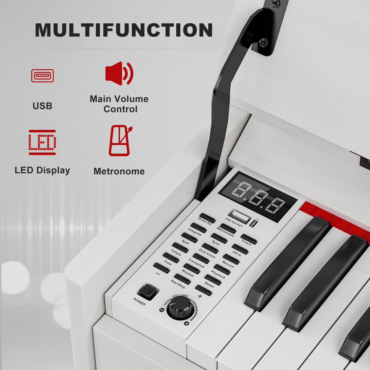 88 Weighted Key Digital Piano with Duet Piano Bench, Full Size Heavy Hammer Weighted Action Electric Piano Keyboard with USB MIDI, White P6778