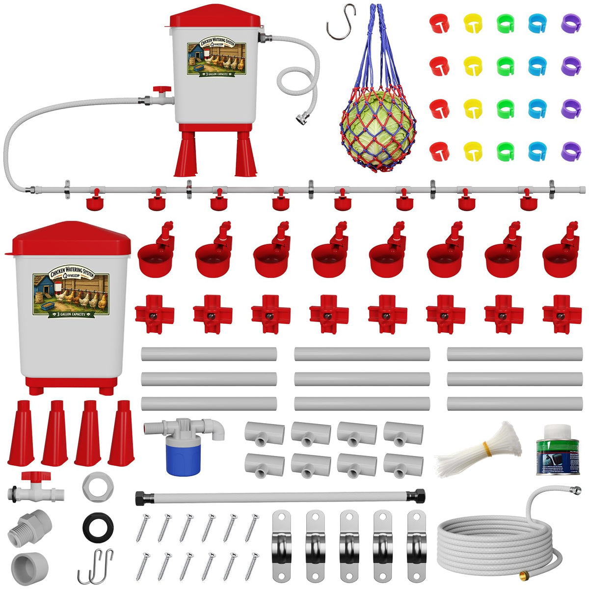 3 Gallon Automatic Chicken Waterer with 8 Cups and 8 Nipples K79864