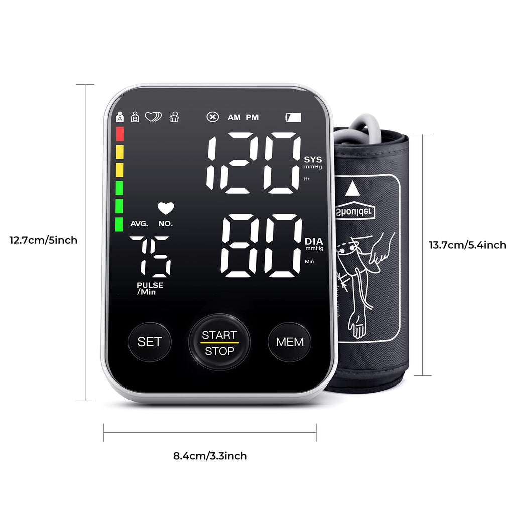 Black Upper Arm Blood Pressure Monitor with Adjustable Arm Cuff and Large Display F636