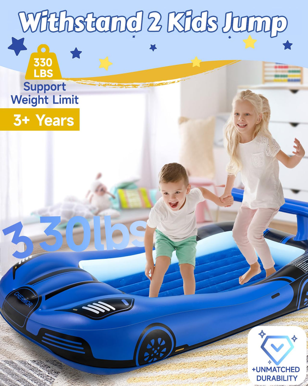 Inflatable Toddler Travel Bed with Safety Bumpers & Auto Pump P873