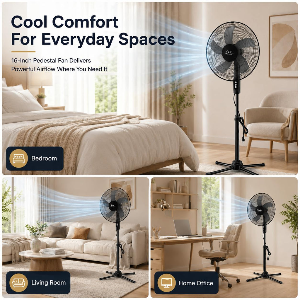 16" Oscillating Pedestal Fan, 3 Speed Standing Fan Z69459