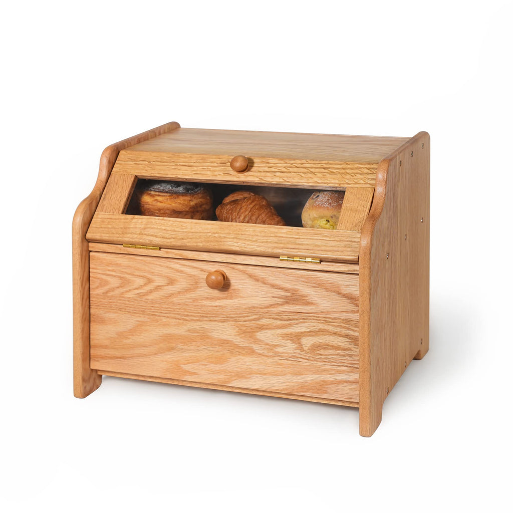 Solid Wood Oak Bread Box with Clear Window O739310