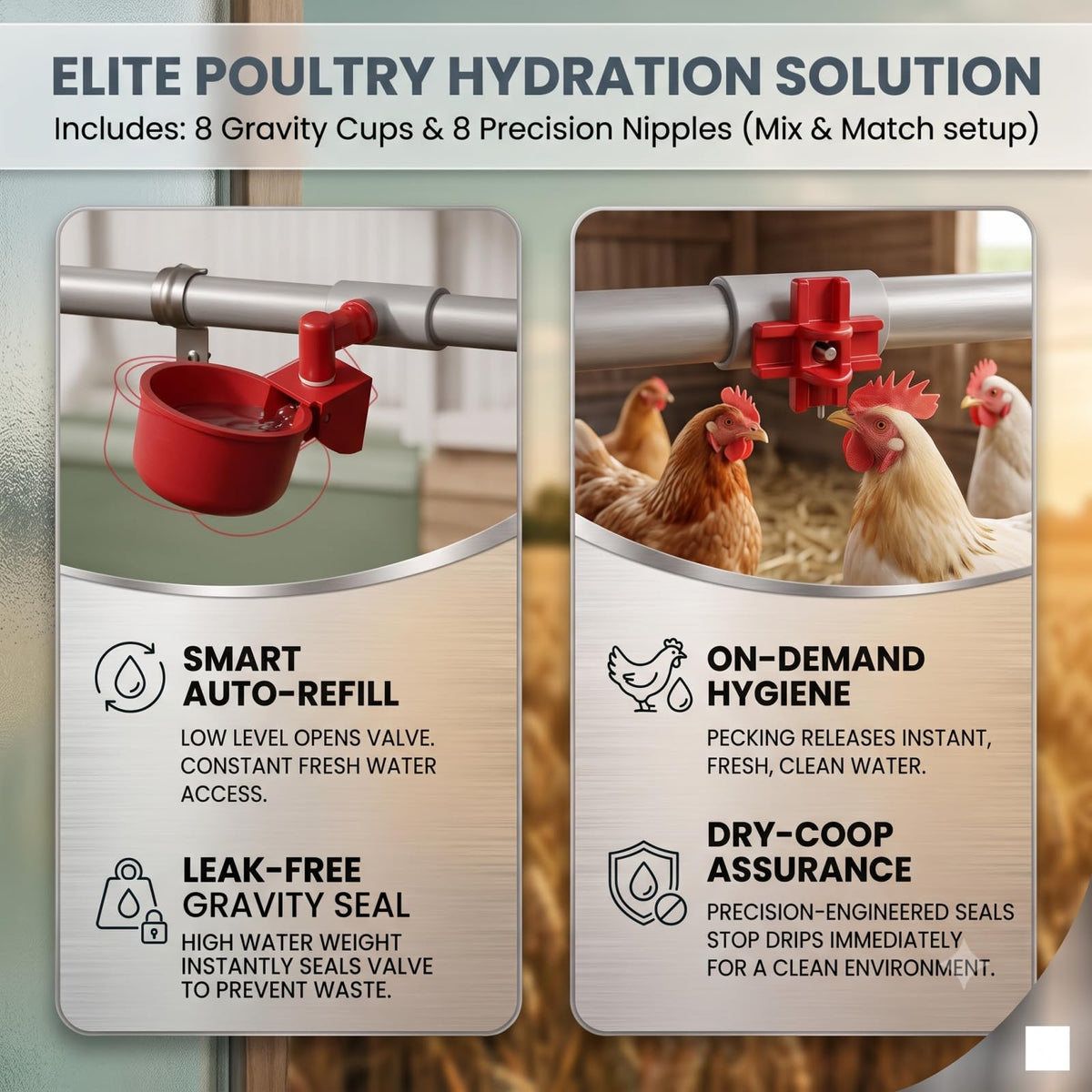 3 Gallon Automatic Chicken Waterer with 8 Cups and 8 Nipples K79864
