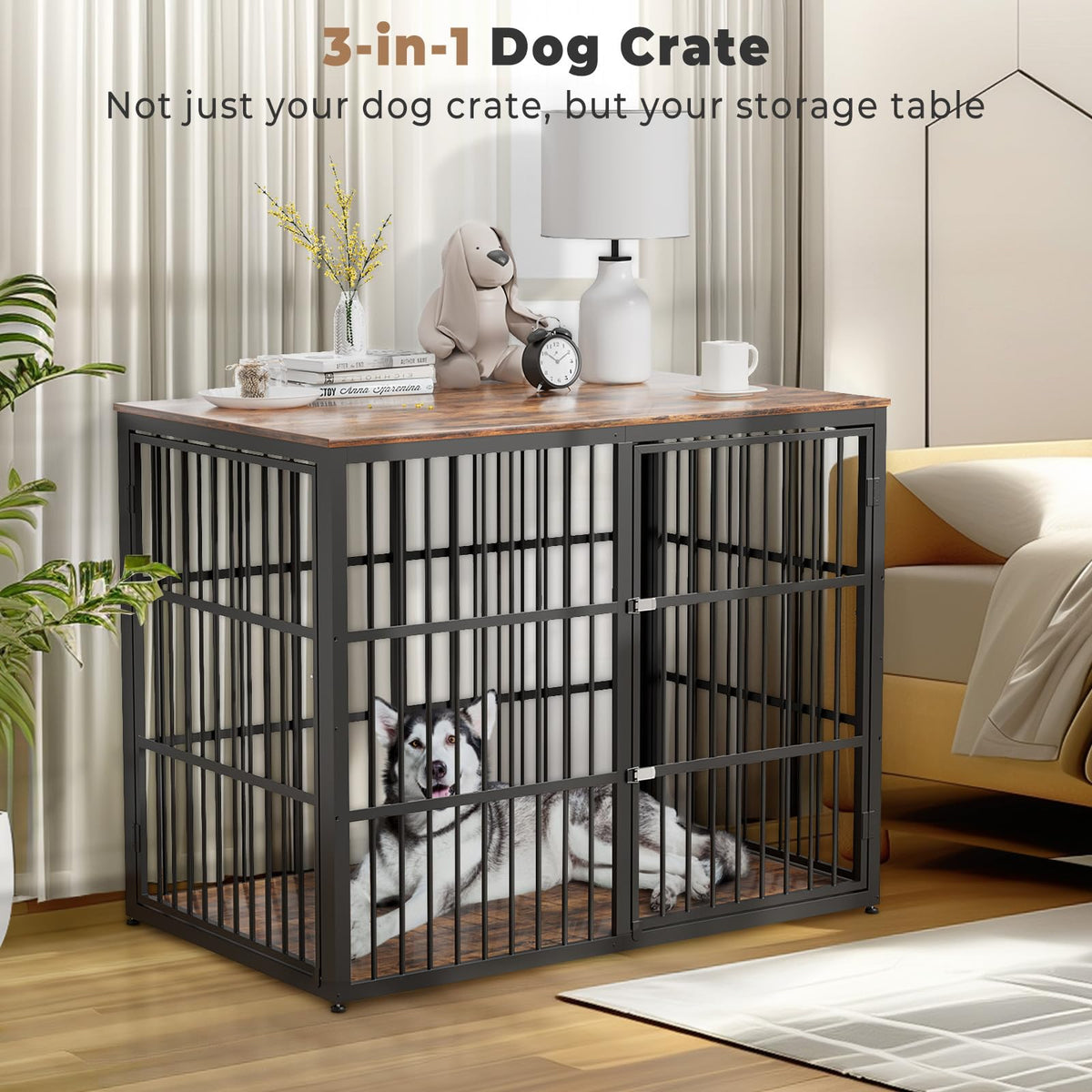 48'' XXL Dog Crate Furniture with 3 Doors U9095