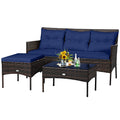 3 Pieces PE Rattan Wicker Patio Conversation Set with Cushions O699042