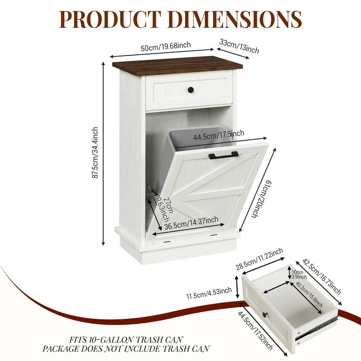 10 Gallon Tilt Out Trash Cabinet with Storage Drawer E616